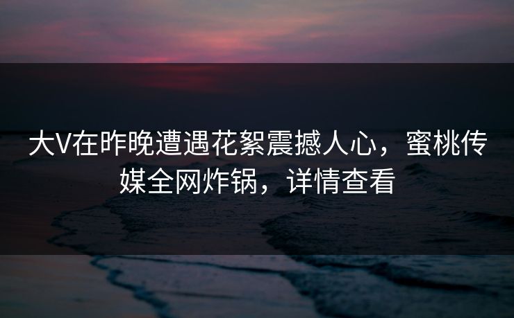 大V在昨晚遭遇花絮震撼人心，蜜桃传媒全网炸锅，详情查看